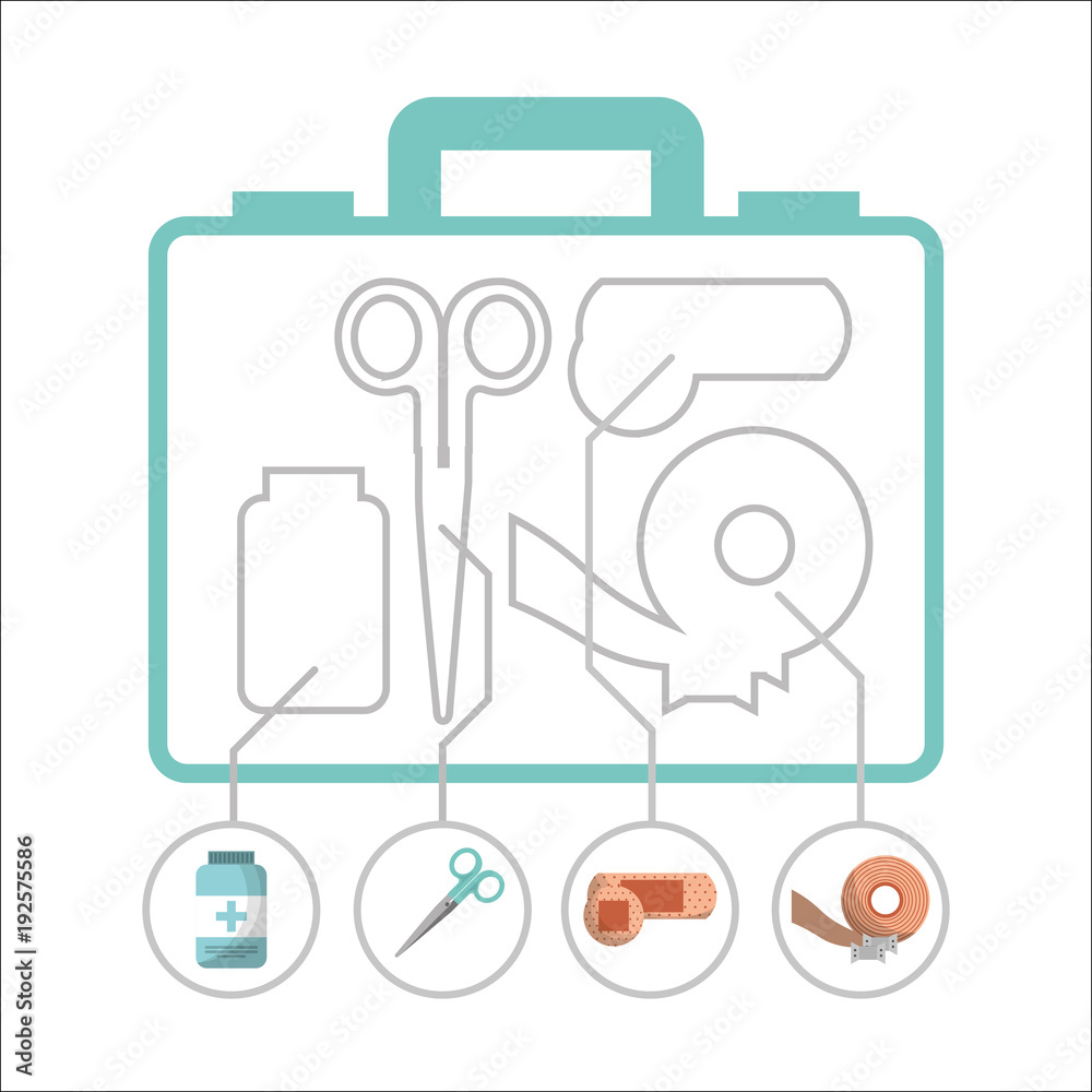 first aid kit scissors band plaster and bottle silhouette vector illustration first aid kit scissors band plaster and bottle silhouette vector illustration