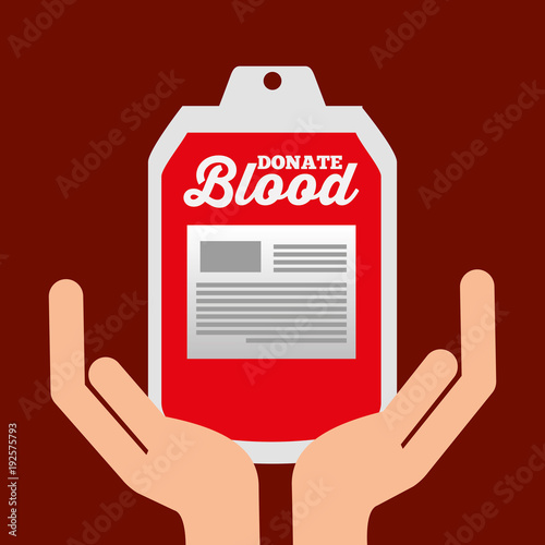 hands holding bag blood donate care vector illustration