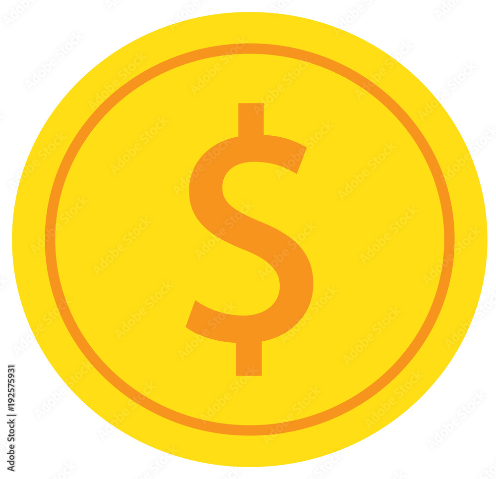 Dollar currency icon or logo vector over a coin. Symbol for United States of America bank, banking or American finances. Dollar currency icon or logo vector over a coin. Symbol for United States of America bank, banking or American finances.