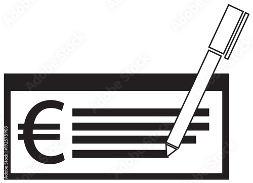 Euro currency icon or logo vector on a paycheck or cheque. Symbol for European Union bank, banking or Europe Eurozone finances
