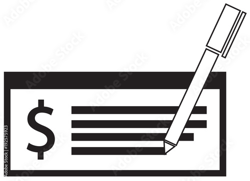 Dollar currency icon or logo vector on a paycheck or cheque. Symbol for United States of America bank, banking or American finances.