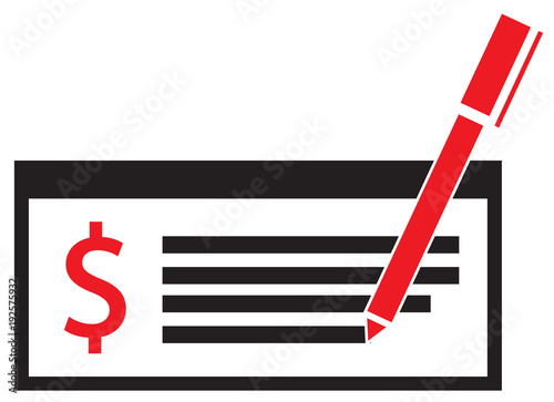 Dollar currency icon or logo vector on a paycheck or cheque. Symbol for United States of America bank, banking or American finances.