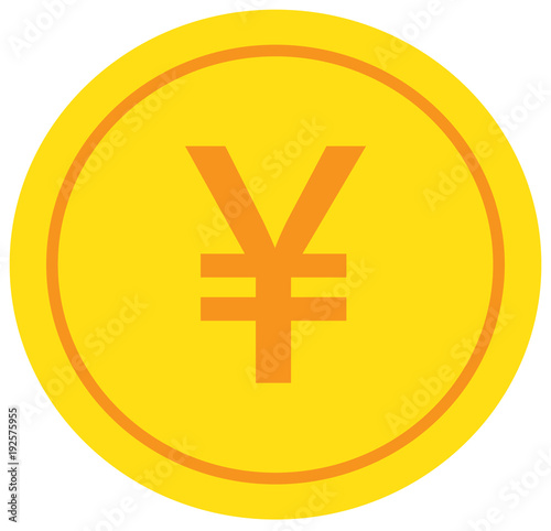 Yen, Yuan or Renminbi currency icon or logo vector over a coin. Symbol for Japanese or Chinese bank, banking or Japan and China finances.