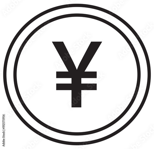 Yen, Yuan or Renminbi currency icon or logo vector over a coin. Symbol for Japanese or Chinese bank, banking or Japan and China finances.