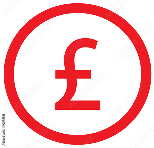 Pound or Pound Sterling currency icon or logo vector over a coin. Symbol for United Kingdom or Great Britain and England bank, banking or British and English finances.