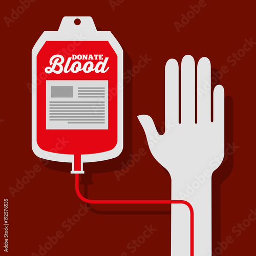 hand with iv bag blood donation medicine vector illustration