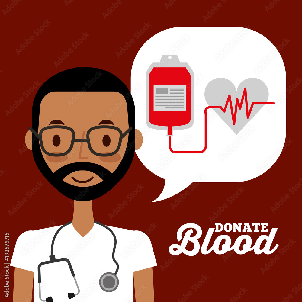 doctor speech bubble and bag blood heart rate donation campaign vector illustration doctor speech bubble and bag blood heart rate donation campaign vector illustration
