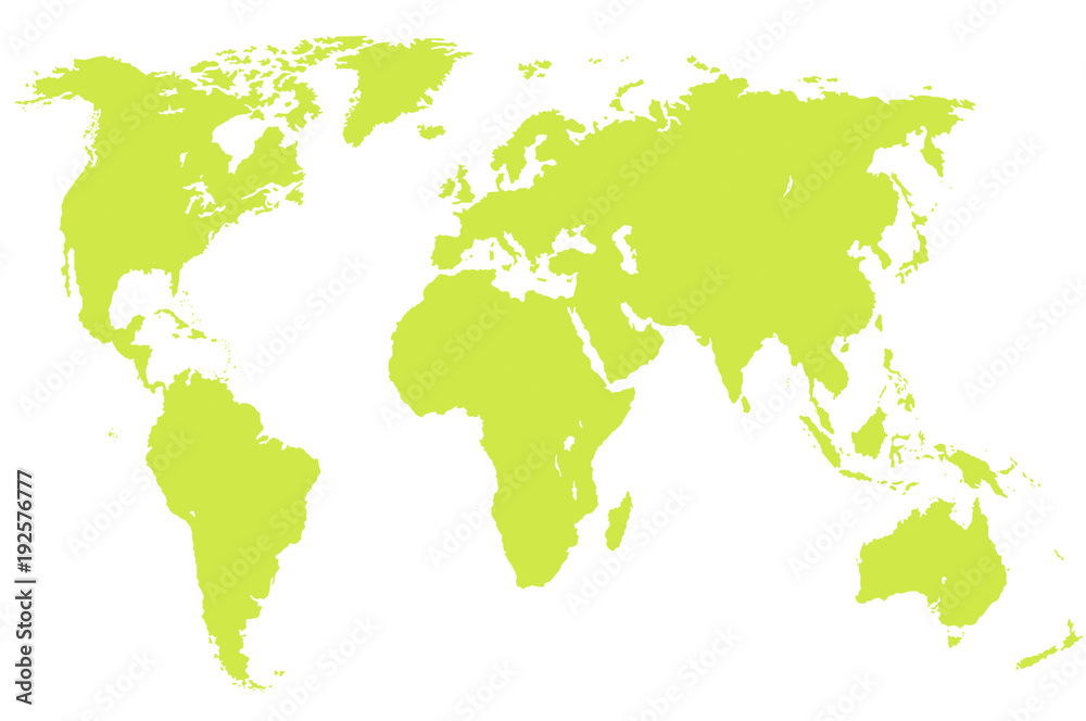 pistachio green world map, isolated