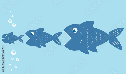 big fish eat little fish, food chain design, stock vector illustration