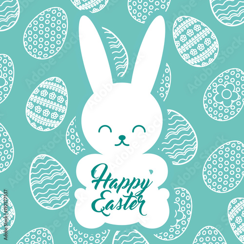 silhouette rabbit sitting happy easter egg background vector illustration