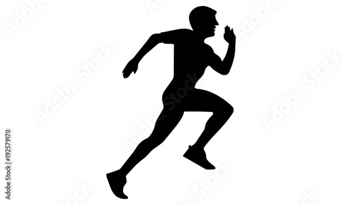 the silhouette of a man running fast.