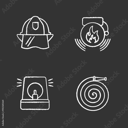 Firefighting chalk icons set
