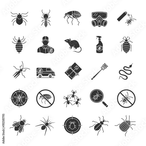Pest control glyph icons set