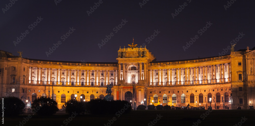 Austrian National Library building, nighttime