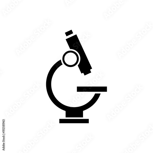 Monochrome microscope icon in flat style. Isolated microscope icon for use in variety of projects. Black and white vector microscope icon for web sites and apps.