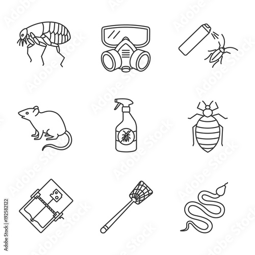 Pest control linear icons set