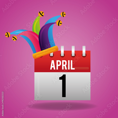 calendar april 1 and jester hat celebration vector illustration