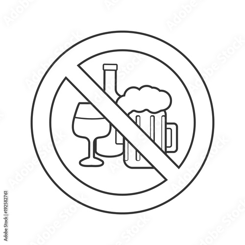 Forbidden sign with alcohol drinks linear icon