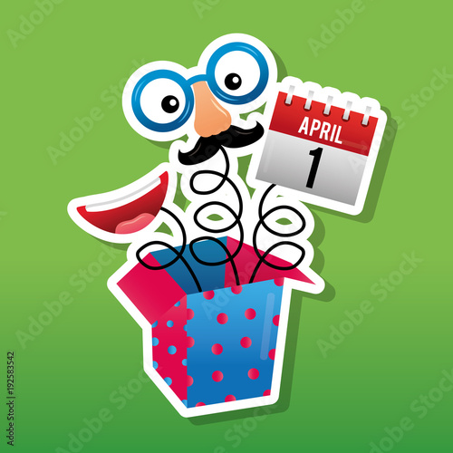 prank comic box with mask calendar and mouth vector illustration