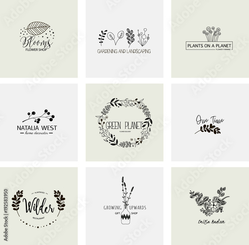 Flower logo templates collection in vector. Handdrawn floral logotypes for a small business 