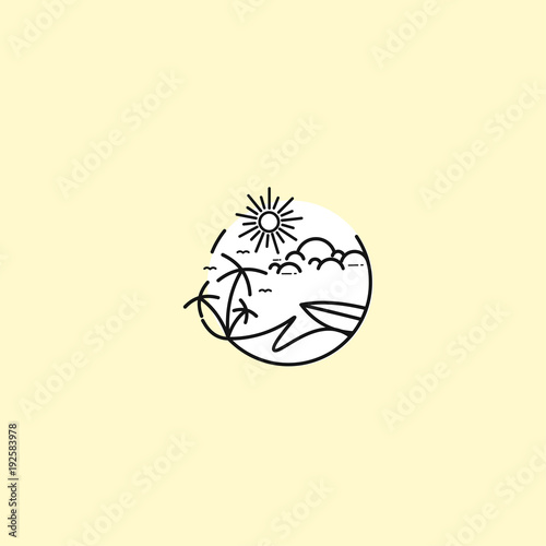 Beach line art vector illustration. photo