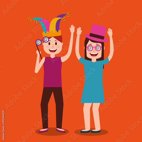 young couple dance celebration fools day  vector illustration