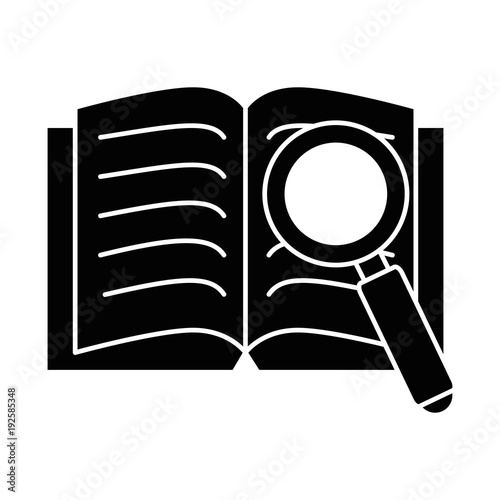 text book with magnifying glass vector illustration design