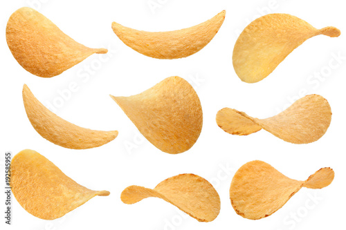 Potato chips collection on white
