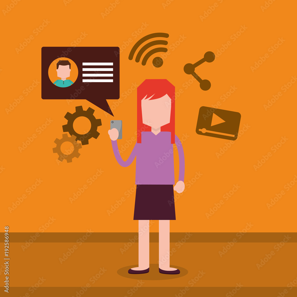 cartoon woman texting in her smartphone vector illustration cartoon woman texting in her smartphone vector illustration