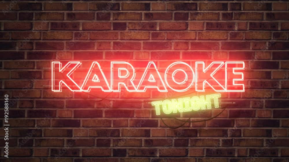 Karaoke tonight neon sign mounted on brick wall Karaoke tonight neon sign mounted on brick wall