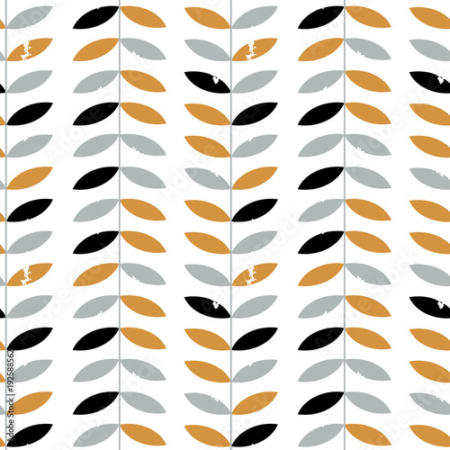 Seamless floral pattern with textured twigs and leaves in retro scandinavian style.