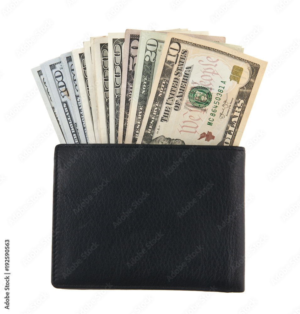 dollars in a purse isolated on a white background dollars in a purse isolated on a white background