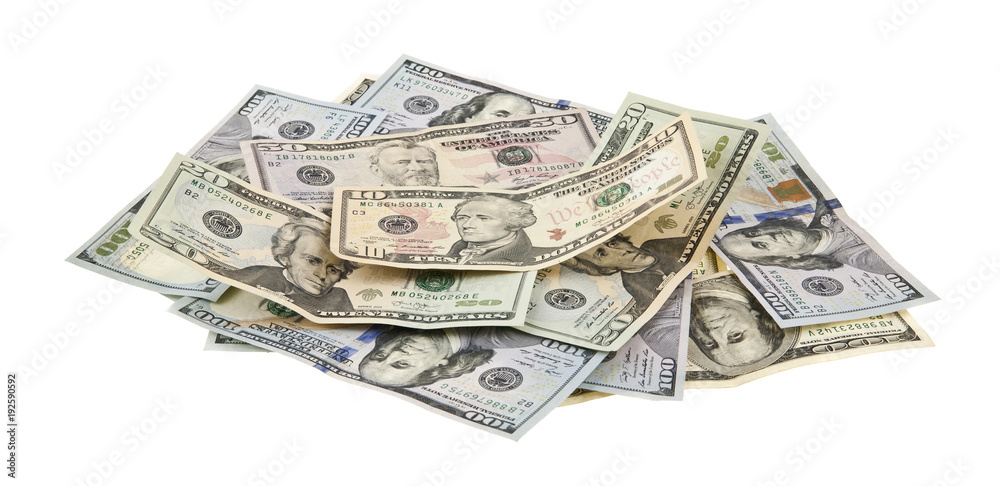 dollars isolated on white background closeup dollars isolated on white background closeup