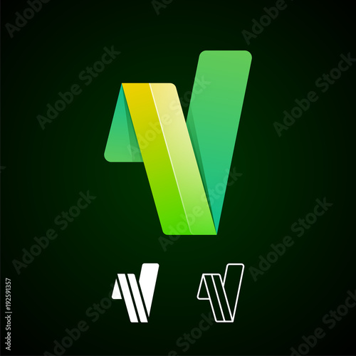 Check mark icon. Vector abstract letter V logo template. Material design, flat, origami, line style