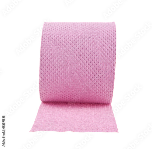 pink toilet paper isolated on white background