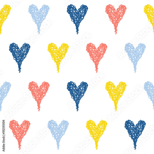 Abstract handmade doodle heart seamless pattern background. Childish handcrafted wallpaper for design wedding card, baby nappy, diaper, holiday wrapping paper, textile, bag print, t shirt etc.