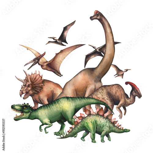 Canvas Print Group of watercolor dinosaurs