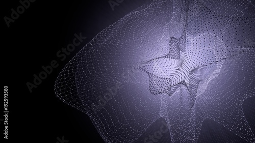 Molecule model with connected lines with dots on dark background. Medicine, technology, chemistry or science background. Scientific or medical background with molecules and atoms. 3d illustration.