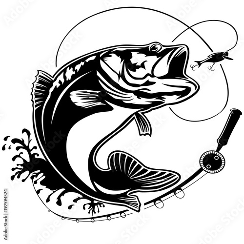 Valokuvatapetti Fishing bass logo isolated