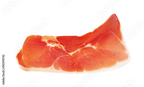 Italian prosciutto crudo or jamon. Raw ham. Isolated on white background