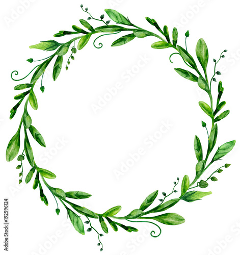 Watercolor greenery wreath frame. Green arrangement clip art © Ann_ka