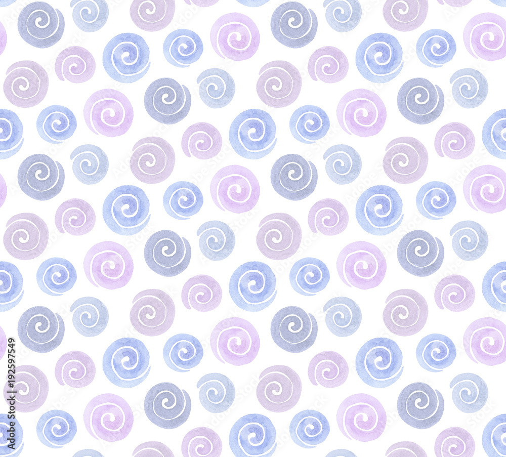 Watercolor spiral pattern purple and blue. Abstract background