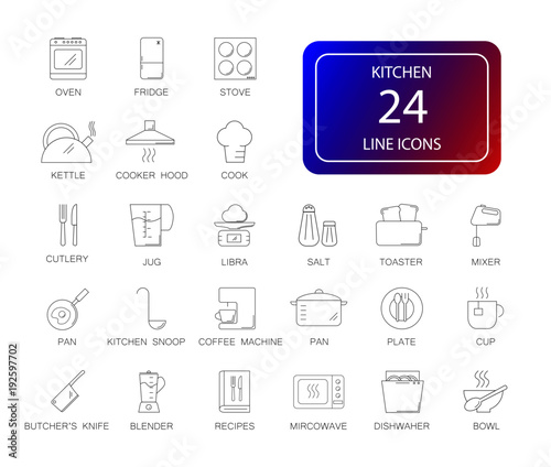 Line icons set. Kitchen pack. Vector illustration 