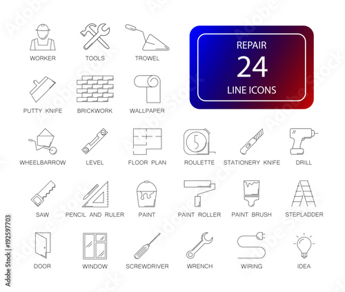 Line icons set. Repair pack. Vector illustration	