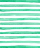 Watercolor green and white stripes background. Hand painted lines