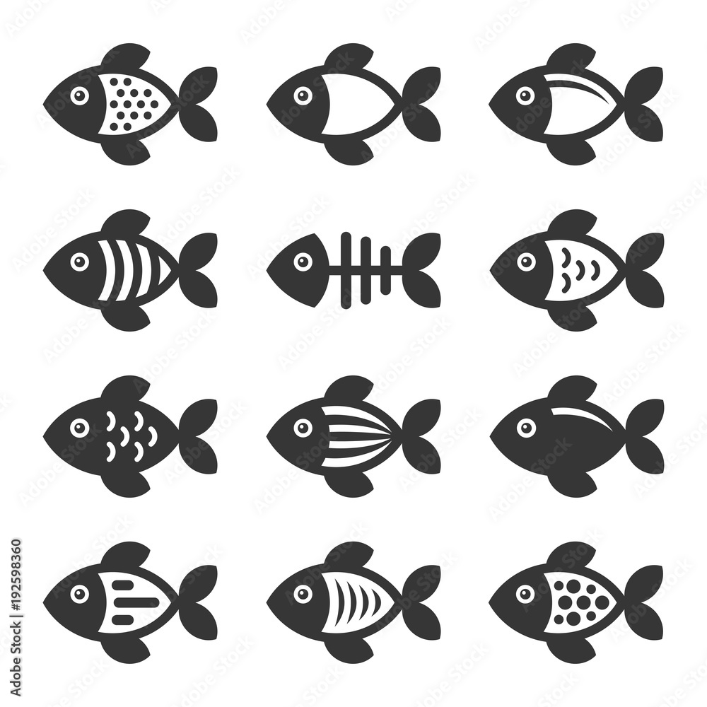 Fish Icons Set on White Background. Vector Fish Icons Set on White Background. Vector
