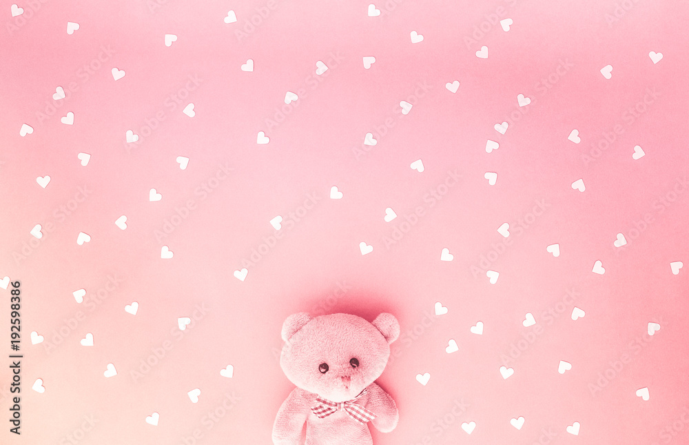 fabric bear dool on heart shape pink background, sweet valentine theme fabric bear dool on heart shape pink background, sweet valentine theme