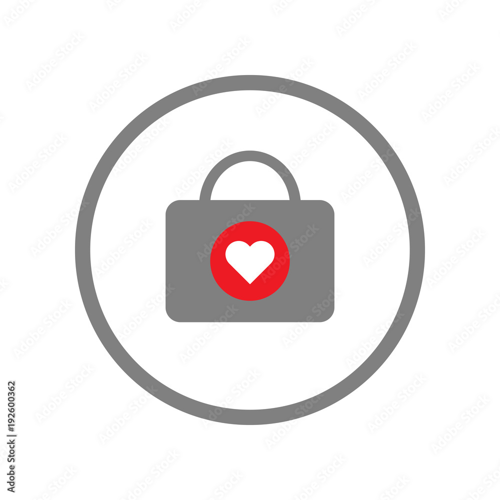 First aid kit icon in circle. Medical chest with heart symbol. Vector. First aid kit icon in circle. Medical chest with heart symbol. Vector.