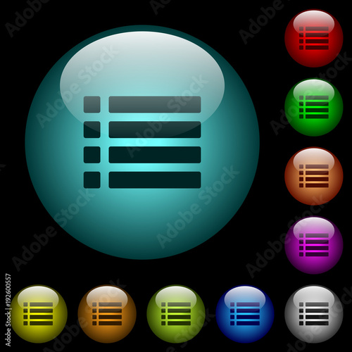 Unordered list icons in color illuminated glass buttons