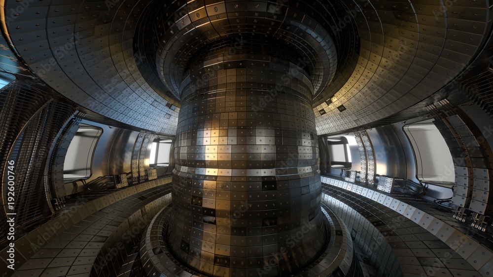 Fusion reactor Tokamak. Reaction chamber. Fusion power. 3D illustration Fusion reactor Tokamak. Reaction chamber. Fusion power. 3D illustration